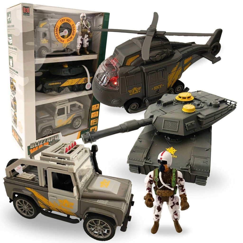 Zestaw wojskowy dla dzieci czołg helikopter jeep figurka dźwięki światło