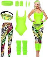 Stroje karnawałowe - Strój Przebranie Disco Neon Lata 80 90 Zestaw Retro Body Legginsy 8W1 M L - miniaturka - grafika 1