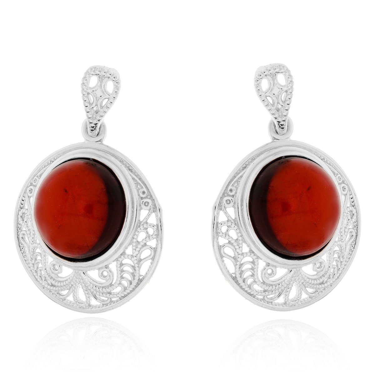 Srebrne kolczyki z bursztynem sztyft pr. 925