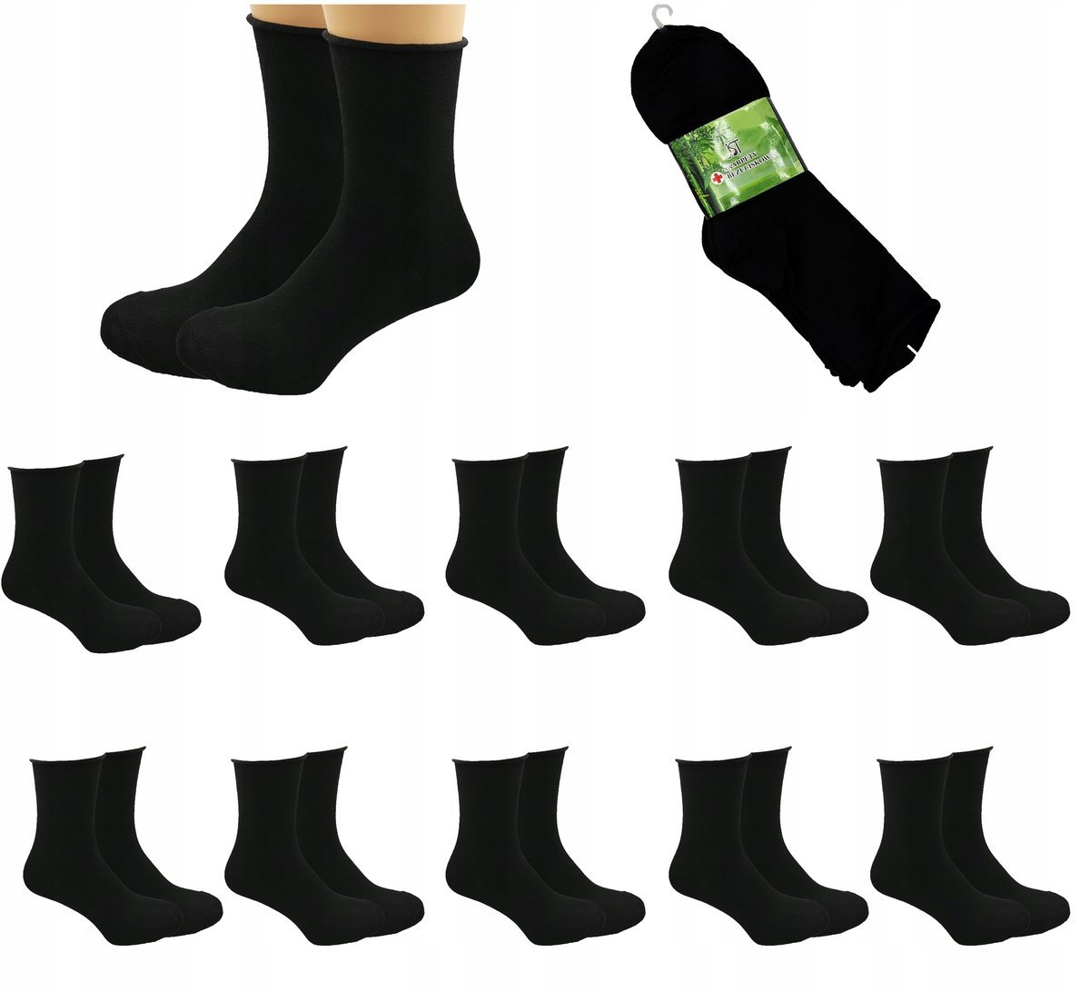 Skarpety BAMBUSOWE bezuciskowe 10 par czarne 43-47 Wysokie Lecznicze