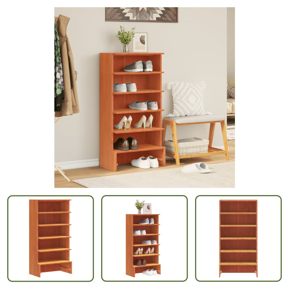 The Living Store Stojak na buty wosk brązowy 52x30x104 cm lite drewno sosnowe
