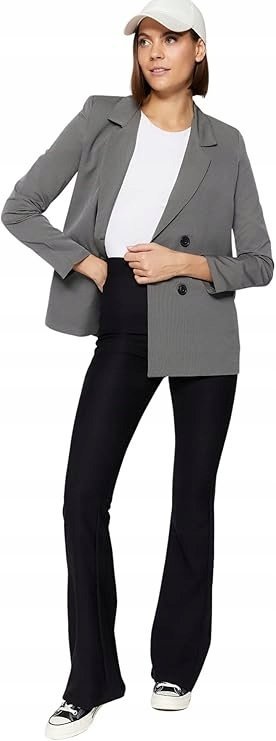 TRENDYOL SZARA MARYNARKA JEDNORZĘDOWA Z KLASYCZNYM KOŁNIERZEM 40 5AA