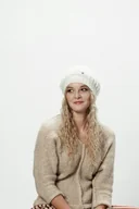 Czapki damskie - Alpaka czapka ze ściągaczem - biały - miniaturka - grafika 1