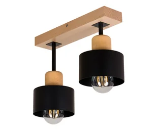 Czarna lampa sufitowa, dwupunktowy spot DSC30x7BU z drewna i metalu E27 - Lampy sufitowe - miniaturka - grafika 1