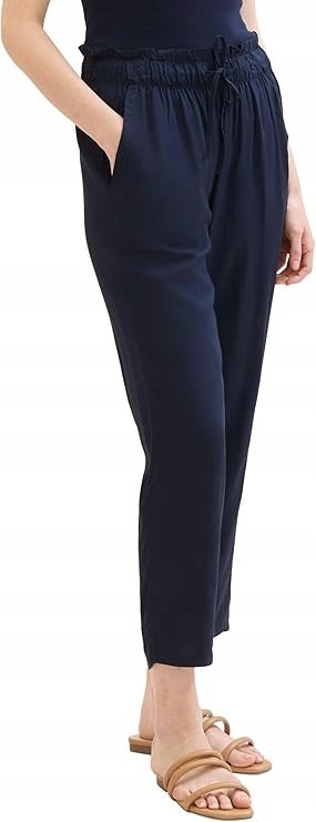 Tom Tailor Spodnie Damskie Casual Gładkie Na Sznurku Granatowe 40/28 Kwb