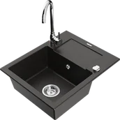 Zlewozmywaki z baterią - Mexen Enzo zlewozmywak granitowy 1-komorowy z ociekaczem i baterią kuchenną Telma, czarny/złoty - 6506-75-670200-00 - miniaturka - grafika 1