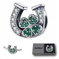 Wisiorki - Zawieszka Charms Srebrna S925 Zielona Koniczyna Szczęśliwa Podkowa Modułowa - miniaturka - grafika 1