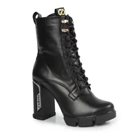 Botki damskie - Czarne botki Carinii B9759 damskie słupek skóra modne platforma r.39 - miniaturka - grafika 1