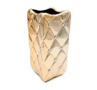 Wazony i flakony - Wazon ceramiczny z kryształkami złoty glamour pikowany 25 cm - miniaturka - grafika 1