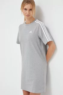 Sukienki - adidas sukienka bawełniana kolor szary mini oversize - grafika 1