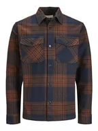 Koszule męskie - JACK & JONES Męska koszula Jprroy Check Overshirt L/S Sn na czas wolny, Cambridge Brown/Checks: comfort Fit, L - miniaturka - grafika 1