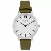Zegarki damskie - Srebrny damski zegarek z zielonym paskiem PACIFIC X6023-06 - miniaturka - grafika 1