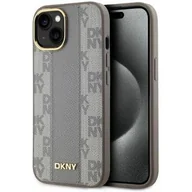 Etui i futerały do telefonów - Etui DKNY Leather Checkered Mono Pattern MagSafe do Apple iPhone 15 Beżowy | Bezpłatny transport - miniaturka - grafika 1