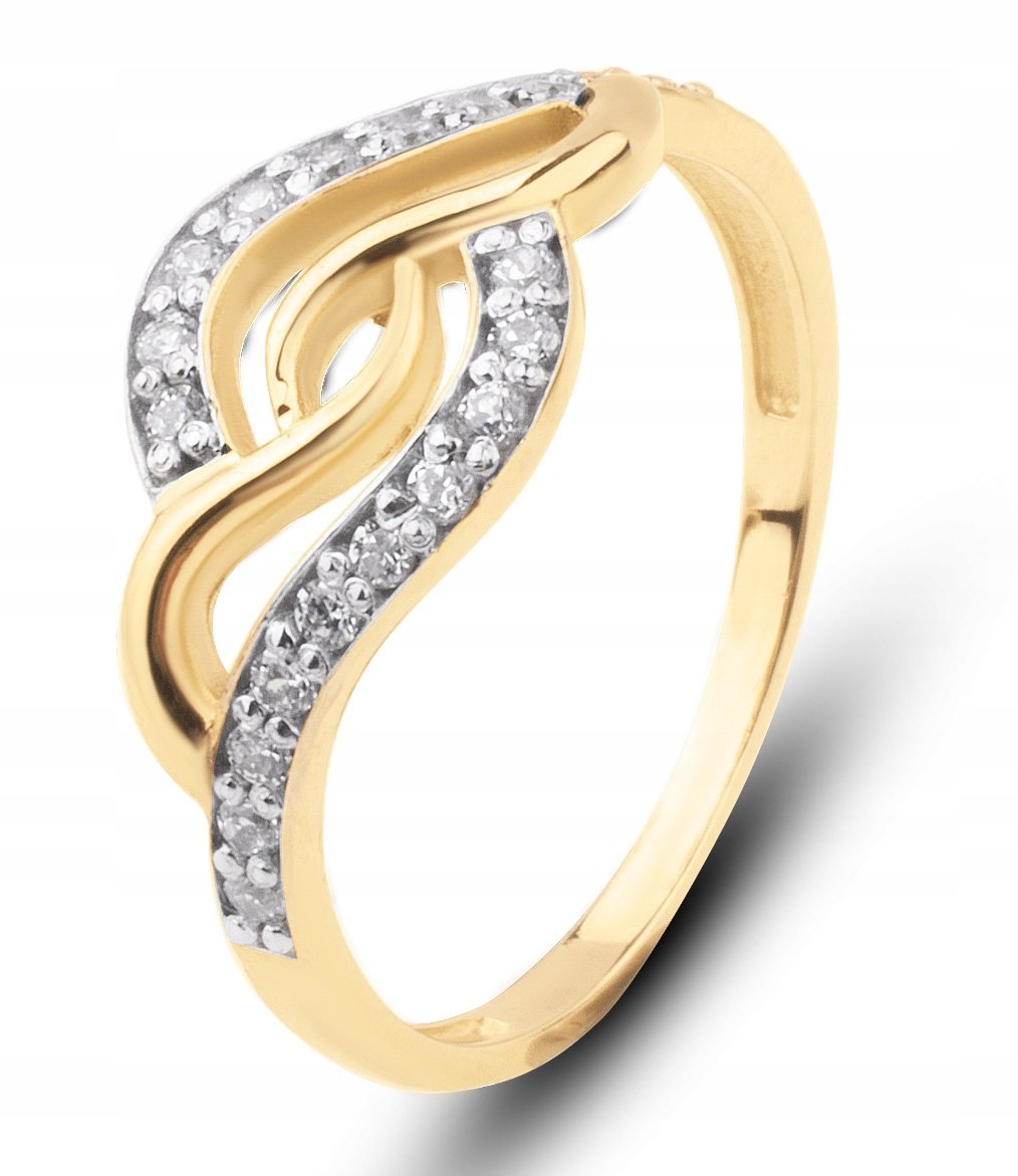 PIĘKNY ZŁOTY PIERŚCIONEK Z BIAŁYMI KAMIENIAMI CLOUD 585 14KT