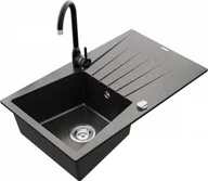 Zlewozmywaki - Mexen Zlewozmywak  Cesar granitowy 1-komorowy z ociekaczem i baterią kuchenną Telma, czarny nakrapiany - 6514-76-670200-76 - miniaturka - grafika 1