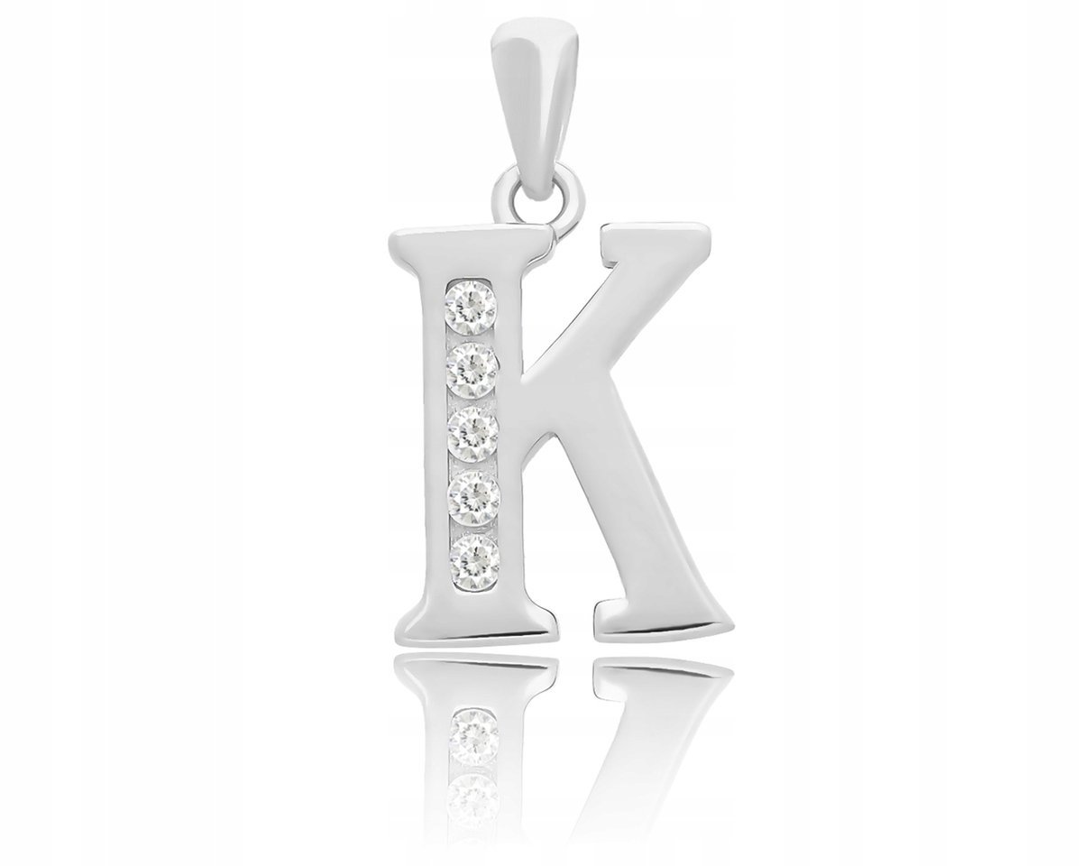 Srebrna Literka K Zawieszka Damska Cyrkonie 925 Wisiorek Na Łańcuszek