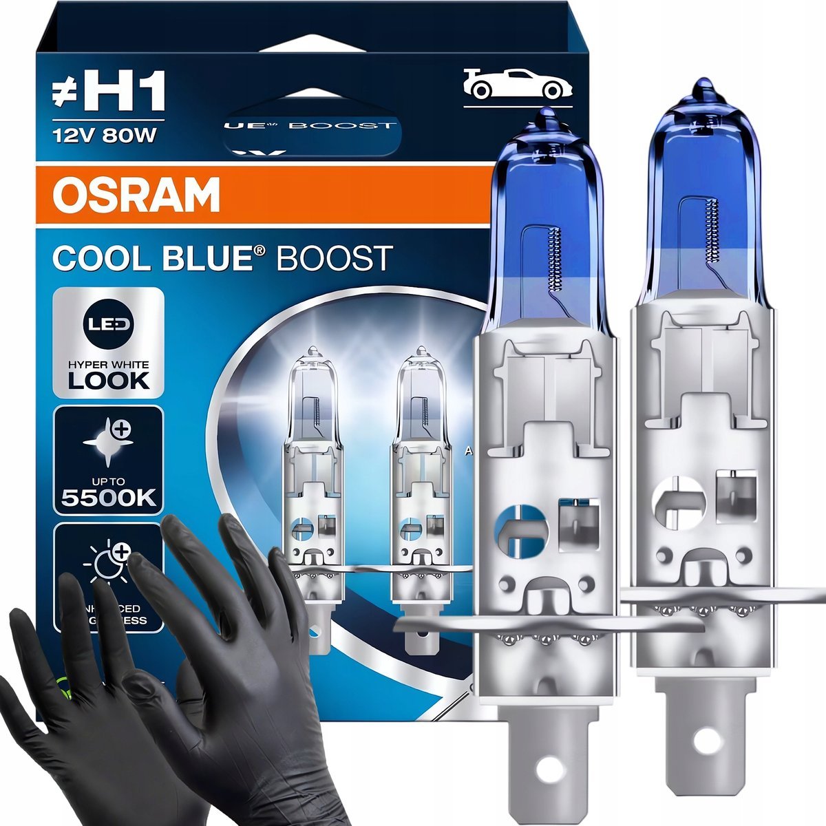 Osram H1 Cool Blue Boost 5500K Żarówki Białe Światło Jak Led Rękawiczki