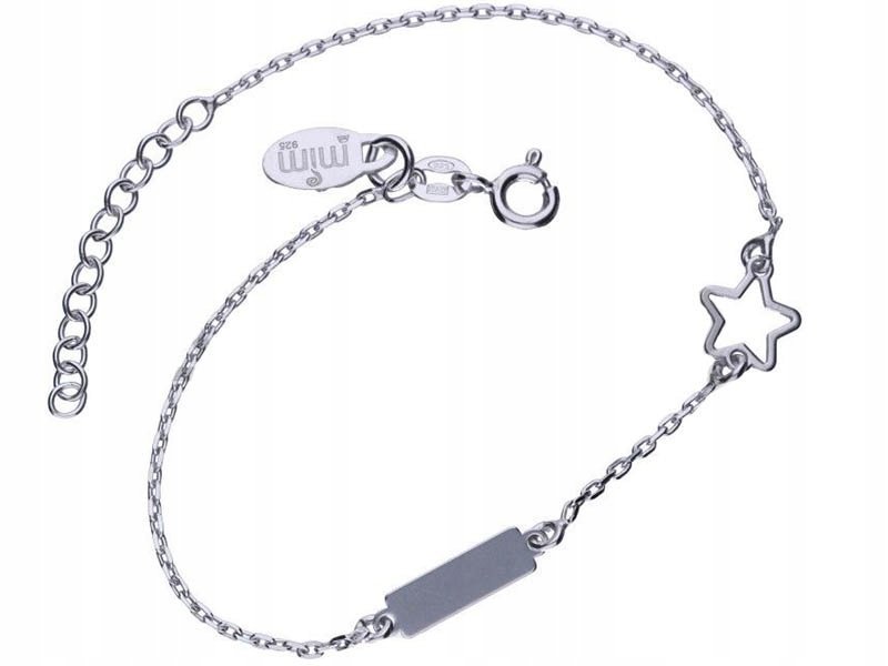 Srebrna bransoletka 925 elegancka z gładką blaszką i zawieszką gwiazdką