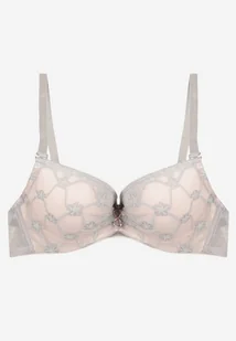 Szaro-Różowy Koronkowy Biustonosz Push Up Ozdobiony Metaliczną Aplikacją Norithiel - Biustonosze - miniaturka - grafika 1