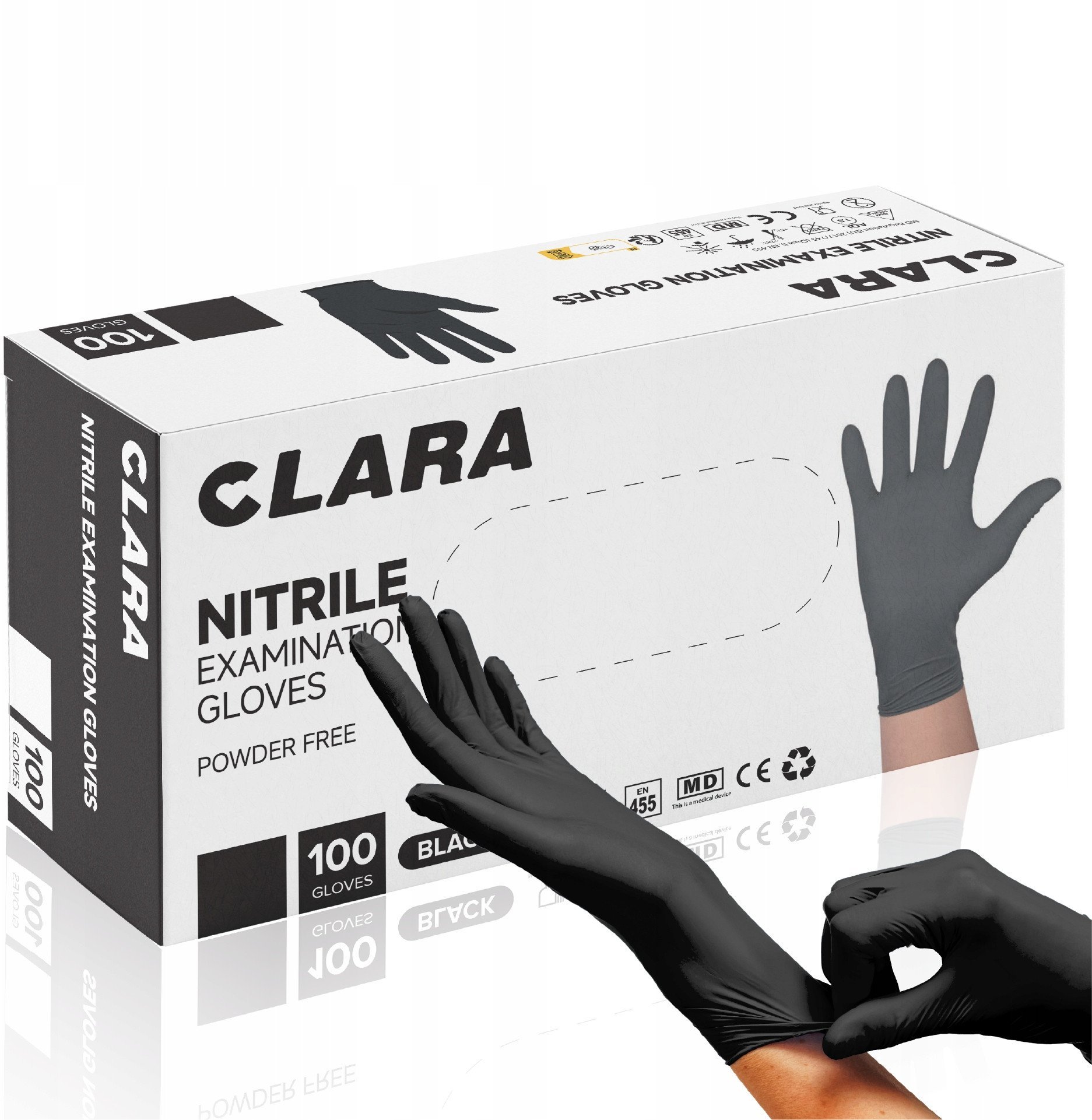 Rękawice nitrylowe bezpudrowe CLARA, 100 szt., rozmiar S, czarne