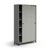 Szafy biurowe - Zamykana szafa przesuwna QBUS, 4 półki, nóżki, uchwyty, 2020x1200x400 mm, czarny, jasnoszary - miniaturka - grafika 1