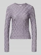 Bluzki damskie - Bluzka z długim rękawem, fakturowanym wzorem i okrągłym dekoltem - miniaturka - grafika 1