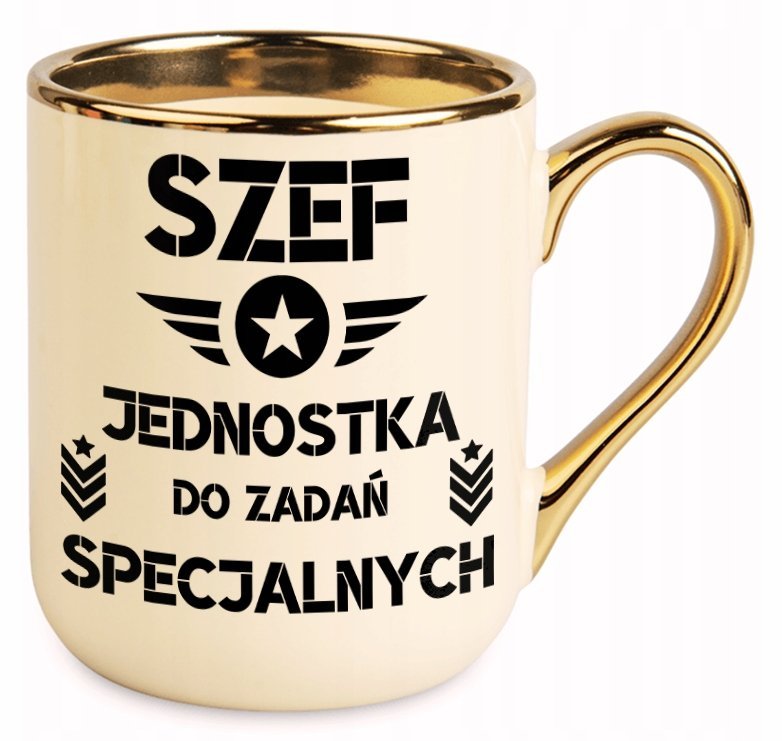 KUBEK ZŁOTY PREZENT DLA SZEFA ŚMIESZNY ZABAWNY NA URODZINY IMIENINY 40 50