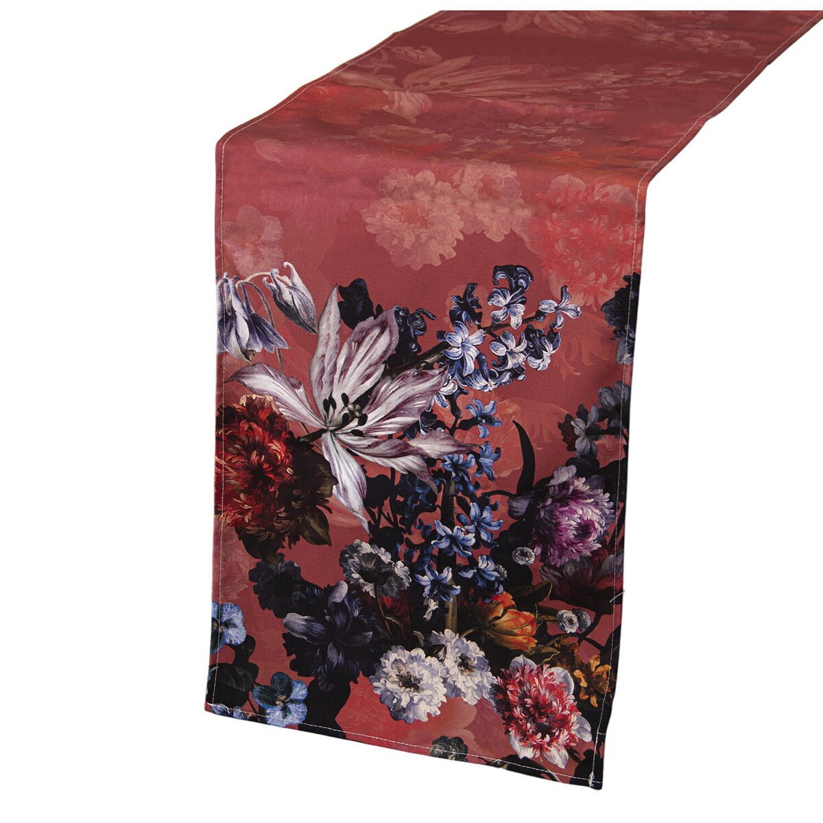 Bieżnik na stół Alexandra House Living Burgundy czerwony materiał 33 x 180 cm bawełna w kwiaty