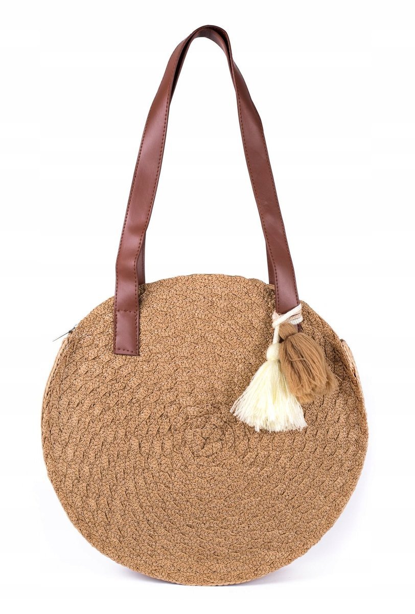 Torebka Koszyk Damska Pleciona Okrągła Boho Z Pomponami Plażowa Miejska