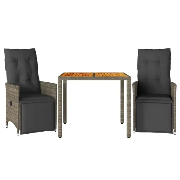 Zestaw bistro ogrodowy szary z regulowanym fotelem i stolikiem 90x90x75 cm
