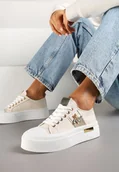 Trampki damskie - Beżowe Trampki na Platformie z Biżuteryjną Aplikacją Gonessa - Renee - miniaturka - grafika 1