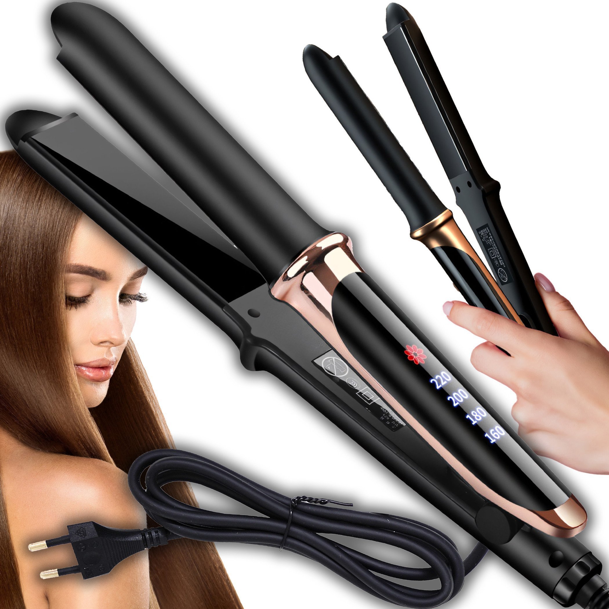 Prostownica Retoo PROSTOWNICA DO WŁOSÓW CERAMICZNA EKRAN LCD 2W1 LOKÓWKA LEKKA CZARNA