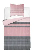 Pościel - Pościel 140x200 różowa grafitowa pudrowa pasy 5245 B Bawełna 48 - miniaturka - grafika 1