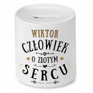 Skarbonki - Skarbonka dla Wiktora na Urodziny Idealny Prezent z Nadrukiem ze Zdjęciem + Opakowanie na prezent (wzór 01) - miniaturka - grafika 1