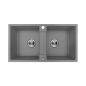 Zlewozmywaki - Kuchinox Rab Zlewozmywak granitowy dwukomorowy 76x44 cm szary SBF_520Y - miniaturka - grafika 1