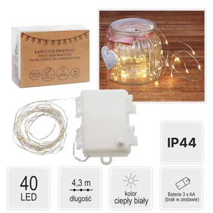 Łańcuch świetlny, dekoracyjny drut LED na baterie 40 lampek - Oświetlenie świąteczne - miniaturka - grafika 1