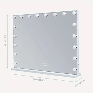 TEMU Hollywoodzkie Lusterko do Makijażu z Oświetleniem i Ładowaniem USB, do Montażu na Stole lub Ścianie, 80x58cm - Lusterka do makijażu - miniaturka - grafika 1
