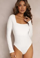 Body - Białe Body z Kwadratowym Dekoltem i Długim Rękawem Gazzla - miniaturka - grafika 1