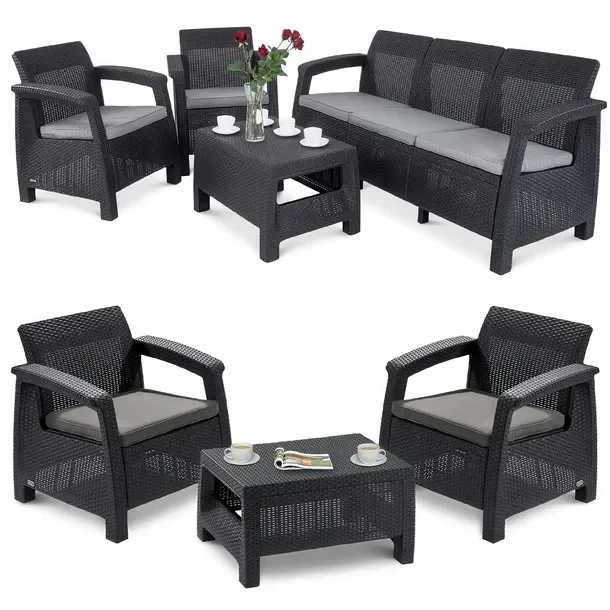 Zestaw Mebli Ogrodowych Komplet na Taras CORFU Keter SOFA 2x Fotel Grafit