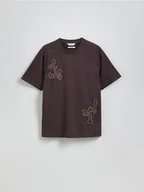 Koszulki męskie - Reserved - T-shirt relaxed z nadrukiem - brązowy - miniaturka - grafika 1