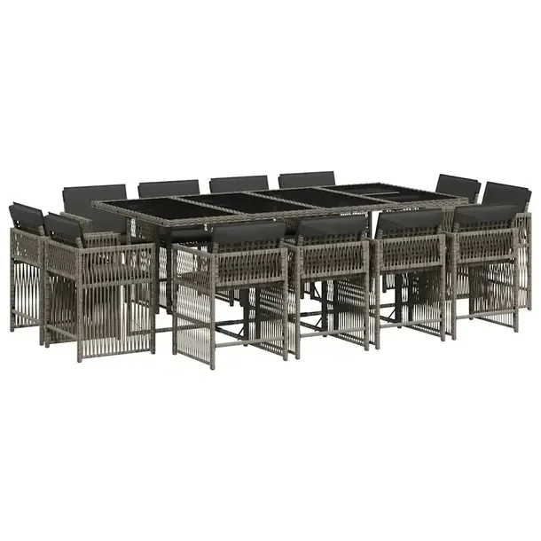 Zestaw mebli ogrodowych szary z rattanem PE, stół 220x106x73 cm, krzesło