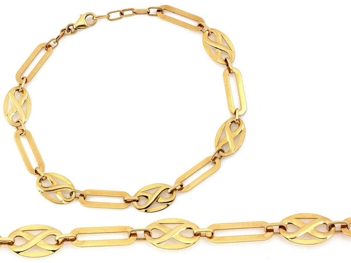 Elegancka złota 585 bransoletka z nieskończonością błyszczące elementy 14kt
