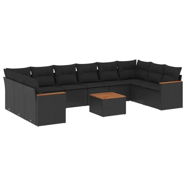 Zestaw mebli ogrodowych modułowych czarny z poduszkami, rattan PE, stal