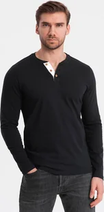 Ombre Longsleeve męski z guzikami przy dekolcie - czarny V4 OM-LSCL-0107 XL - Koszulki męskie - miniaturka - grafika 1