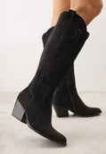 Kozaki damskie - Czarne Ażurowe Kozaki Typu Kowbojki na Stożkowym Obcasie Antastus - Renee - miniaturka - grafika 1