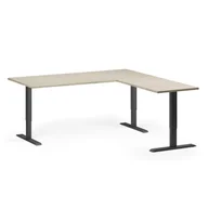 Biurka - Stół z regulacją wysokości, 3 silniki, 745 - 1215 mm, narożnik L/P, blat 1800 x 1800 mm, podstawa czarna, dąb naturalny - miniaturka - grafika 1