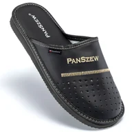 Kapcie męskie - PanSzew Kapcie Męskie SKÓRZANE Klasyczne Pantofle Domowe POLSKIE Czarne 40-46 - miniaturka - grafika 1