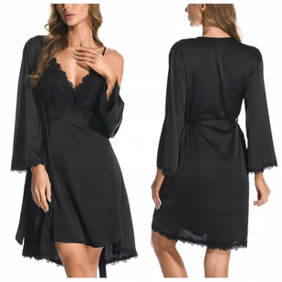 Komplet szlafrok damski satynowy koszulka - XL - Bielizna nocna - miniaturka - grafika 1