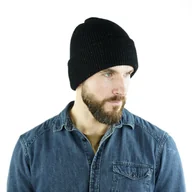 Czapki męskie - Wełniana czapka męska damska zimowa 100% wełna czarna - miniaturka - grafika 1