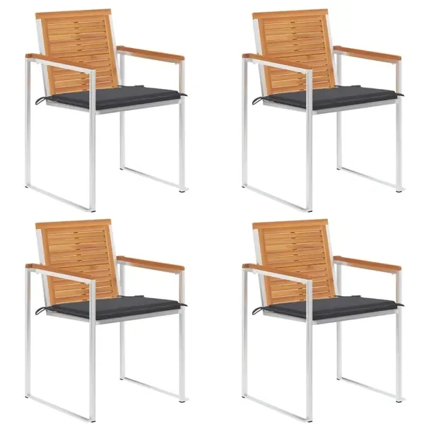 Krzesła Ogrodowe z Drewna Akacjowego i Stali, Antracytowe Poduszki 60x56x8